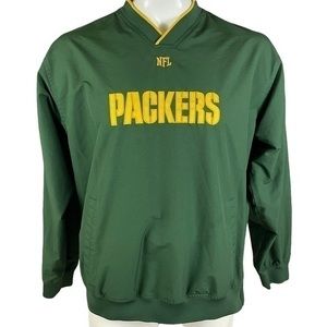 Men's NFL Green Bay Packers V Neck Pullover Green Large Jacket F463